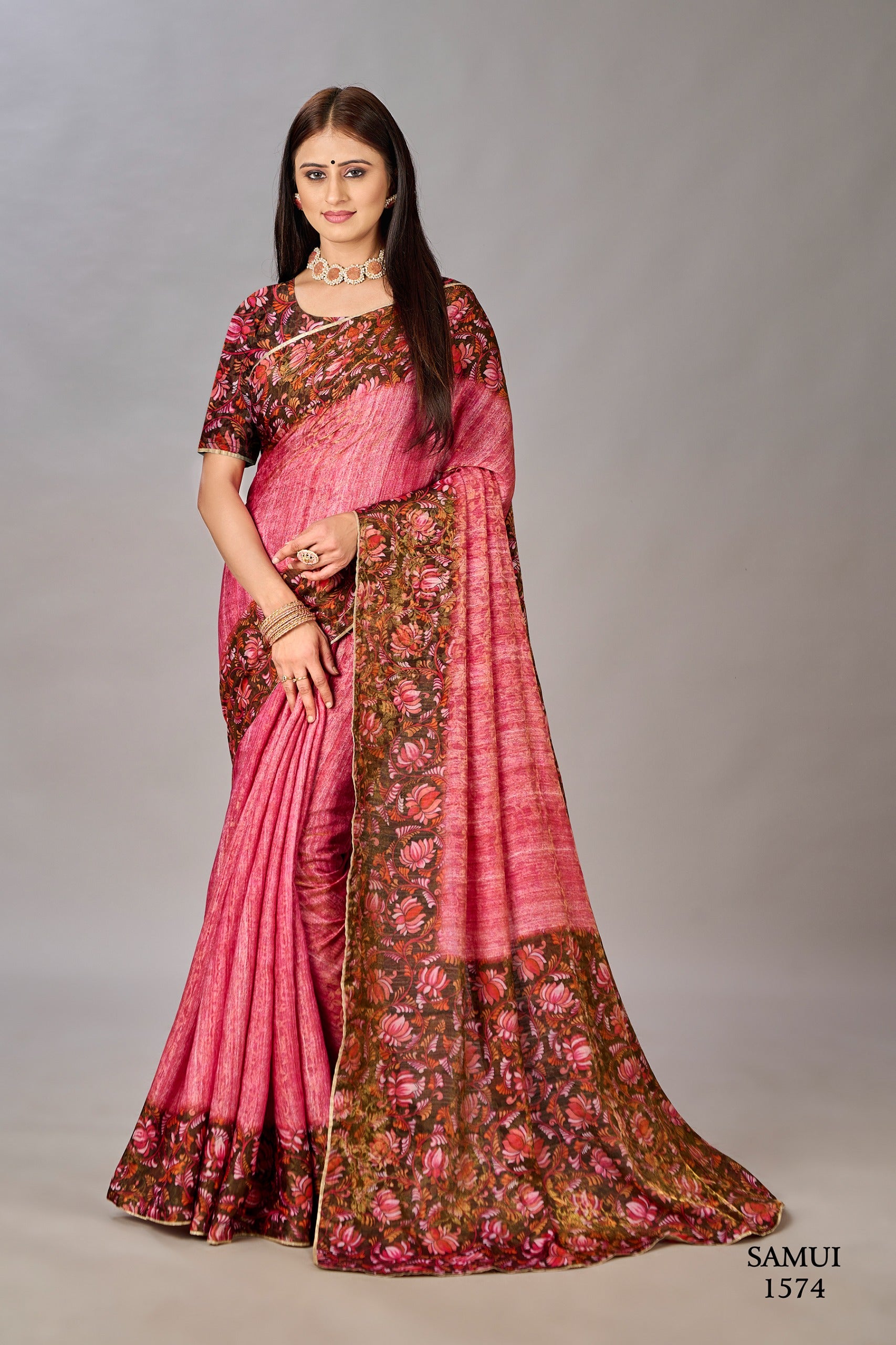 Premium Natural Silk High Definition Jacquard Zari Digital Printed Blouse With Saree - jivora