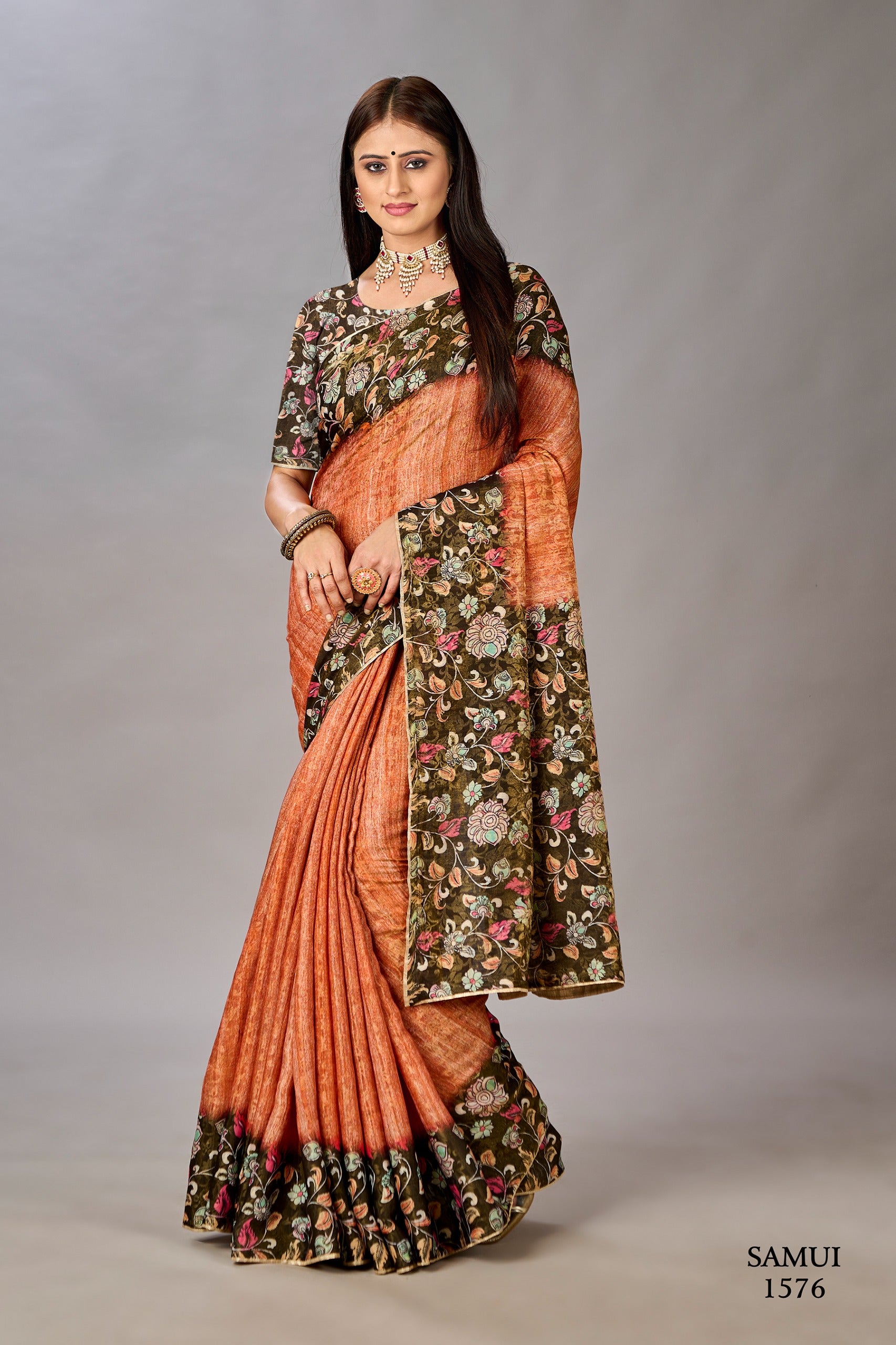 Premium Natural Silk High Definition Jacquard Zari Digital Printed Blouse With Saree - jivora