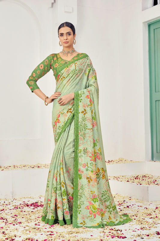 Premium Natural Silk Viscose With Pure Jacquard Zari Woven In the fabric Digital Printed Work Saree