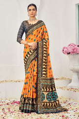 Premium Natural Silk Viscose With Pure Jacquard Zari Woven In the fabric Digital Printed Work Saree