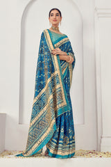 Premium Natural Silk Viscose With Pure Jacquard Zari Woven In the fabric Digital Printed Work Saree