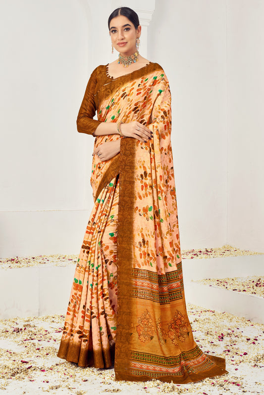 Premium Natural Silk Viscose With Pure Jacquard Zari Woven In the fabric Digital Printed Work Saree