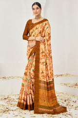 Premium Natural Silk Viscose With Pure Jacquard Zari Woven In the fabric Digital Printed Work Saree