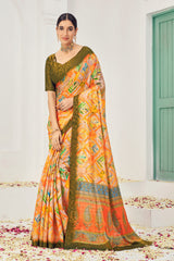 Premium Natural Silk Viscose With Pure Jacquard Zari Woven In the fabric Digital Printed Work Saree